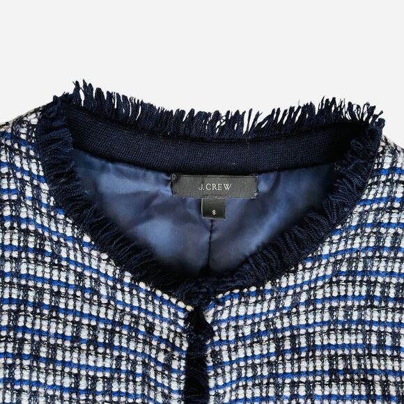 J Crew Knit Tweed Cardigan Blazer Jacket Sz S Lined Fringe Detail Hook Eye Close - Picture 9 of 15